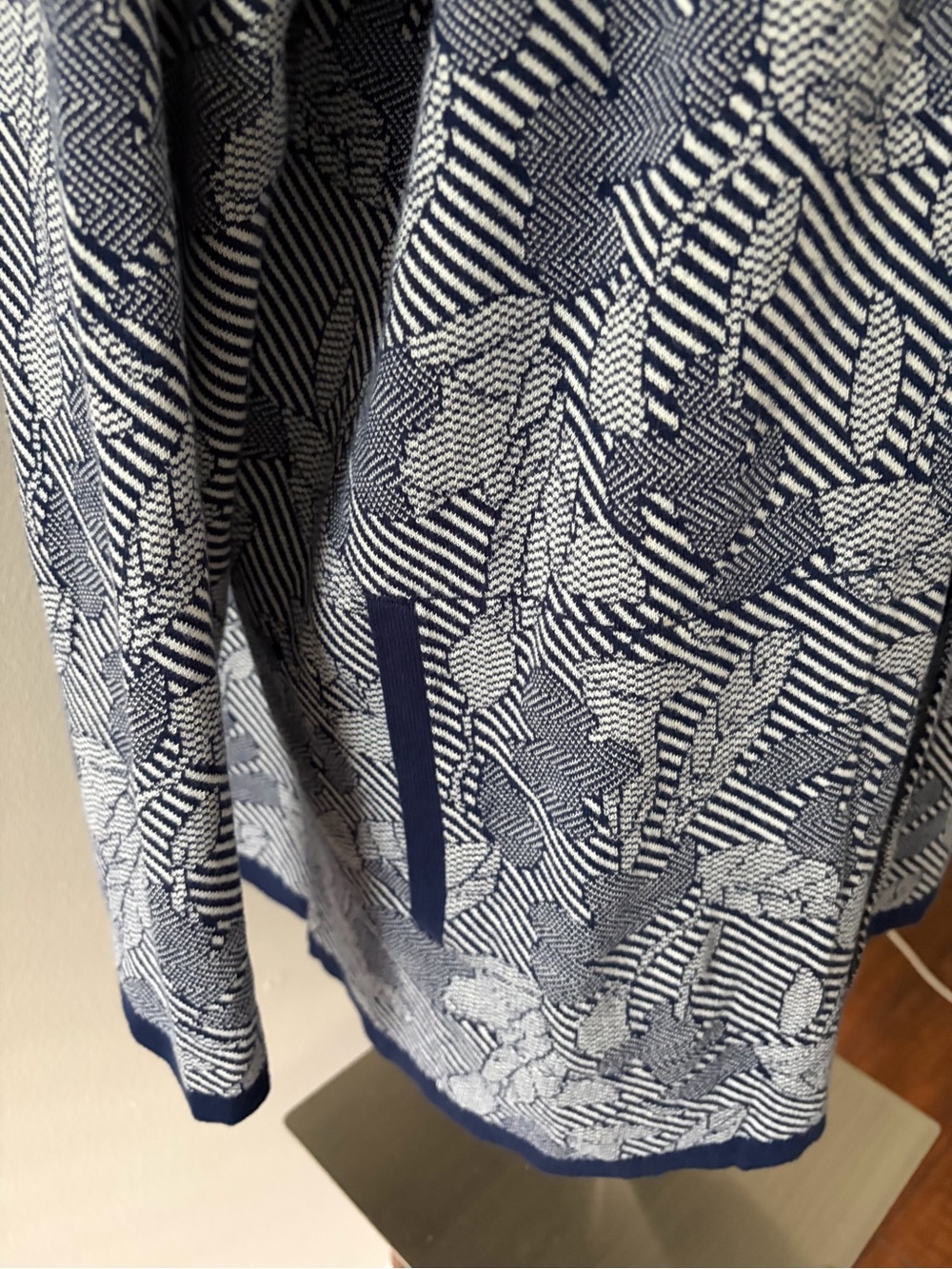 Lands' End Navy White Leaf Jaquard Open-Front Cardigan XL Lagenlook Botanical - Picture 7 of 9